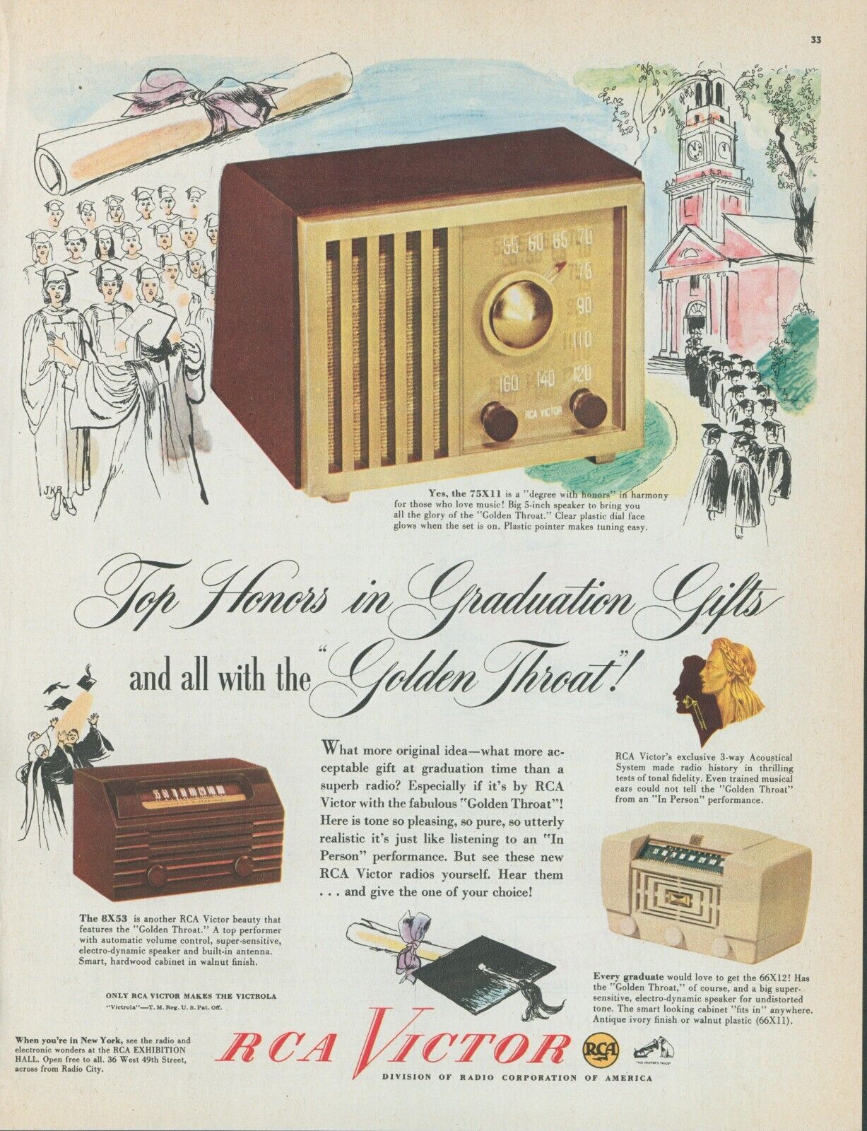 1948 RCA Victor Radio Graduation Gift Golden Throat Top Honors Vtg Print Ad C4