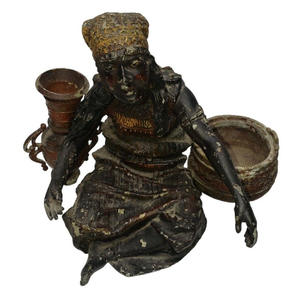 Antique Seated Gypsy Merchant  Cold Painted Spelter Sculpture