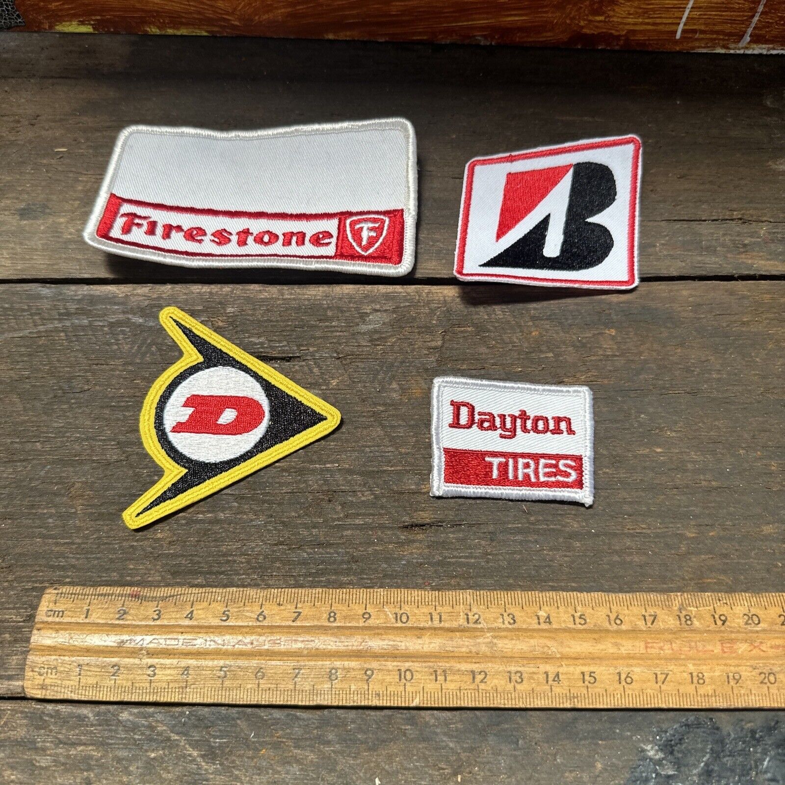 Firestone Dayton Dunlop Bridgestone Sew On Patches Lot Of 4