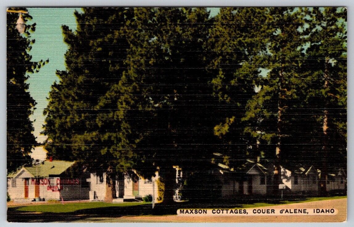 Maxson Cottages Court d’Alene Idaho ID Linen Postcard VTG Stamped