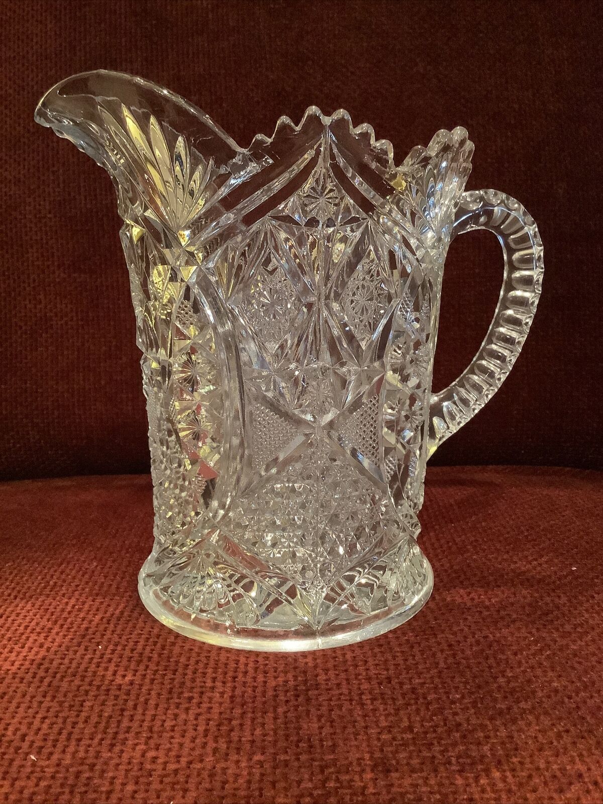 Vintage/antique SPECTACULAR AMERICAN BRILLIANT Crystal CUT GLASS PITCHER 8”
