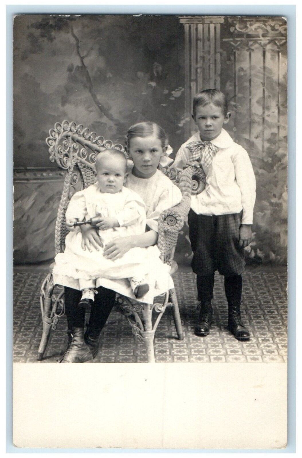 c1910's Children Siblings Baby Studio Portrait RPPC Photo Antique Postcard