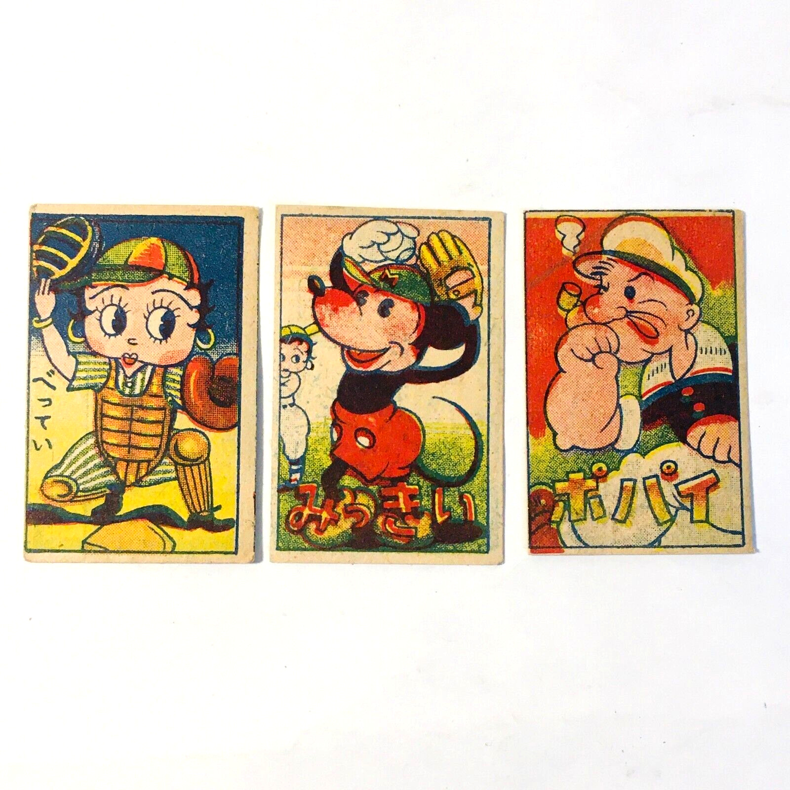 Mickey Mouse Betty Boop & Popeye - VINTAGE 1940's Japanese Baseball Menko Card