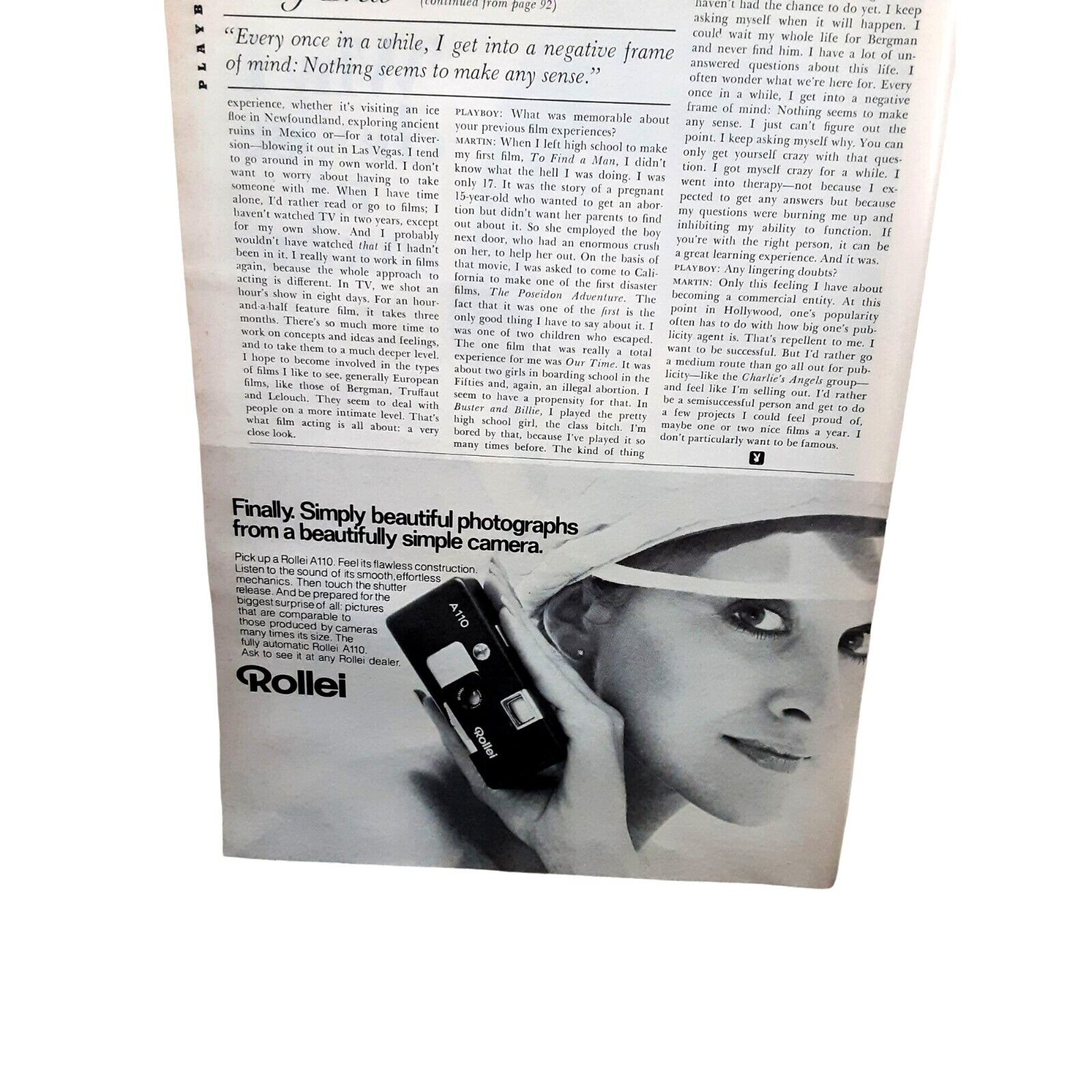 1978 Rollei A110 Camera Woman Vintage Print Ad 70s Original