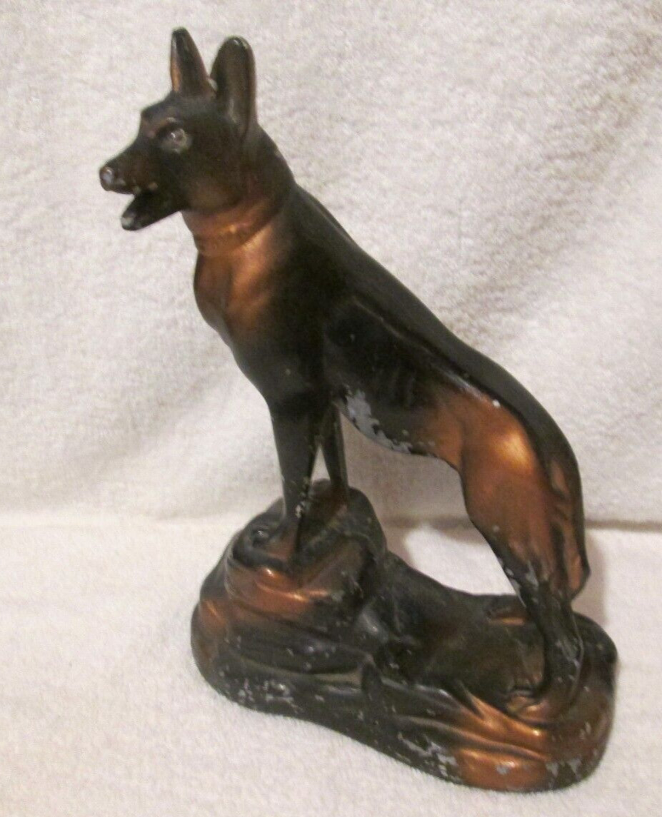 Antique German Shepard Dog Chalkware Carnival Prize Novelty Statue GLASS EYES