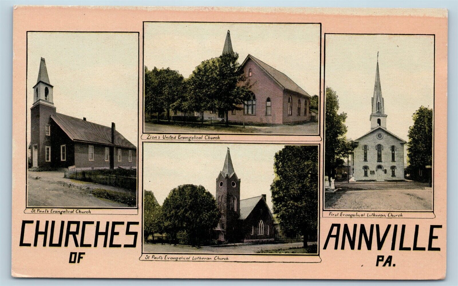 Postcard PA Annville Multiview of Evangelical Churches c1909 Pub D Basehore W6