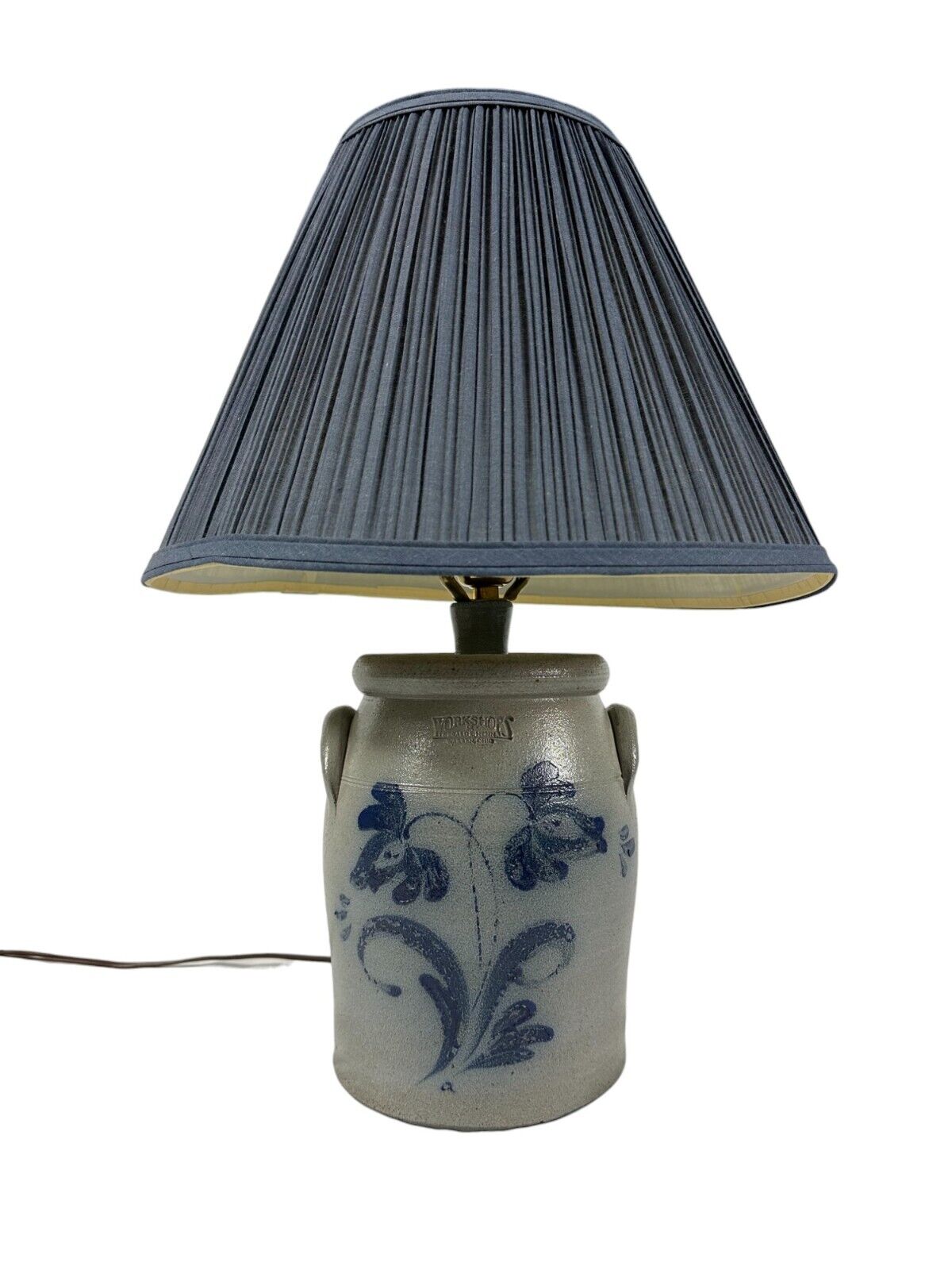 RARE Vintage Gerald Henn Workshops Table Lamp Crock Blue Stoneware Salt Glaze