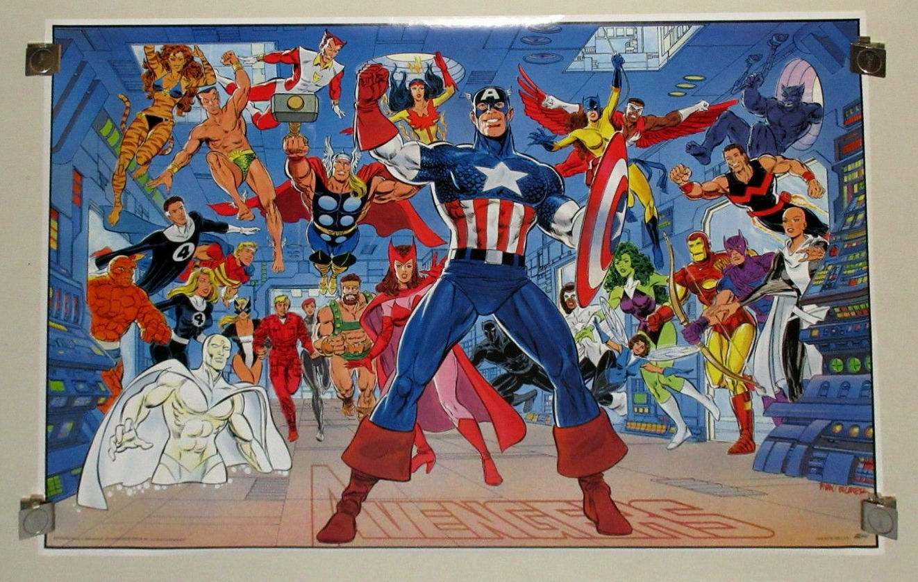 1989 Avengers poster:Captain America,Thor,IronMan,Fantastic Four,She-Hulk,Marvel
