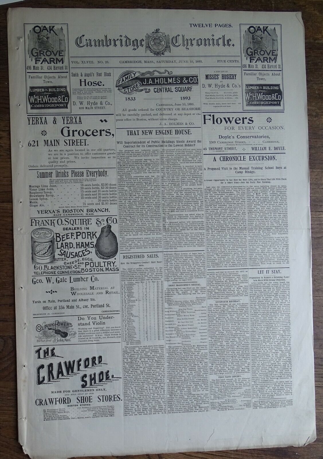 June 10 1893 Cambridge Chronicle Ma. Newspaper (only 8-pages) Camp Rindge etc.