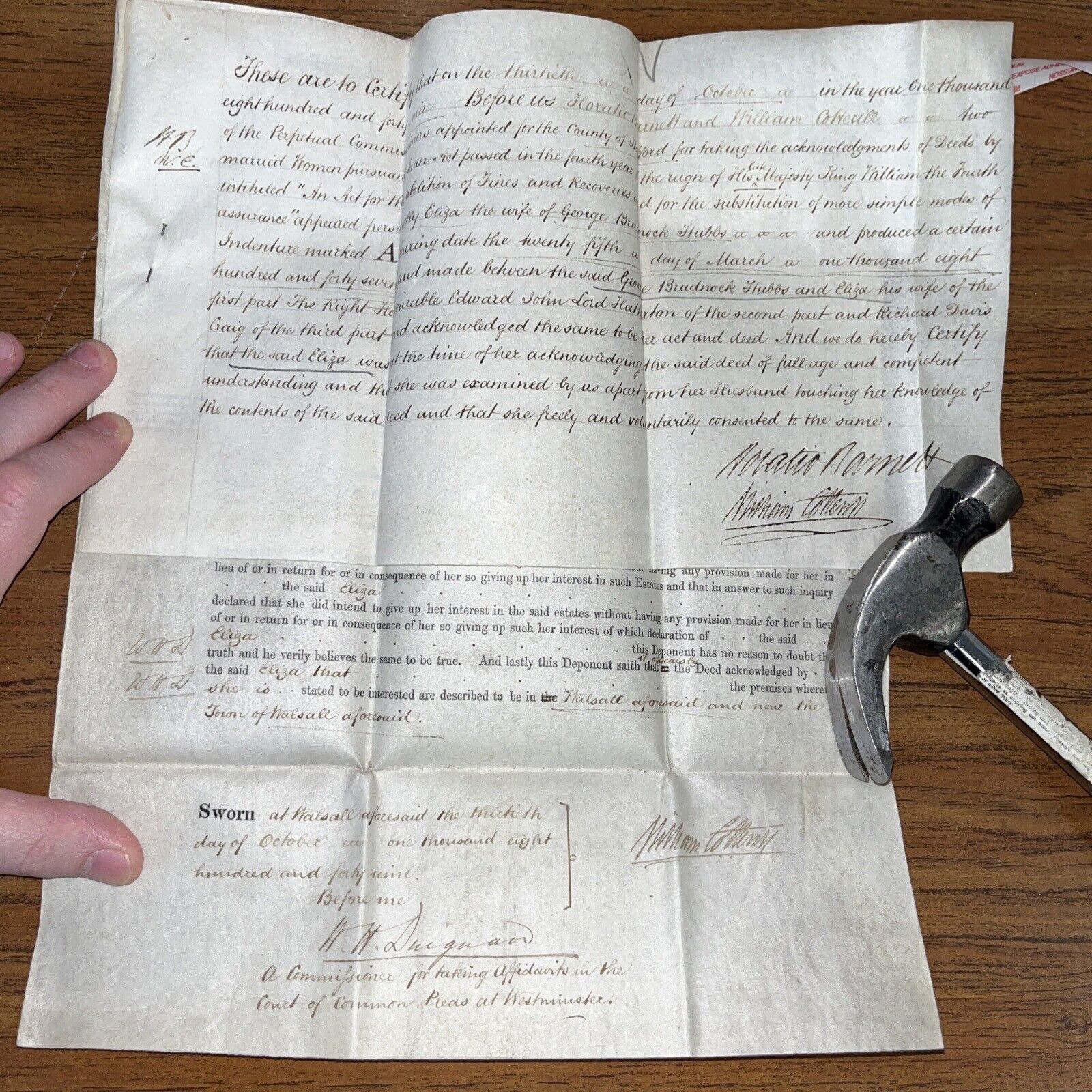 Antique 1849 Affidavit: Court of Common Pleas at Westminster, Stafford County UK