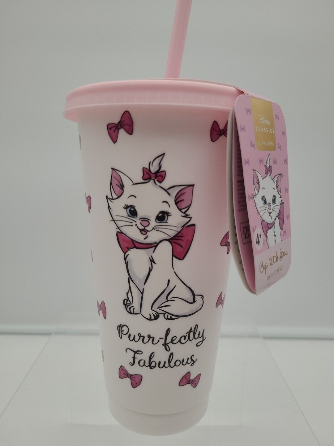 NEW Disney Aristocats Plastic Marie the Cat 23 oz Tumbler with Lid & Straw