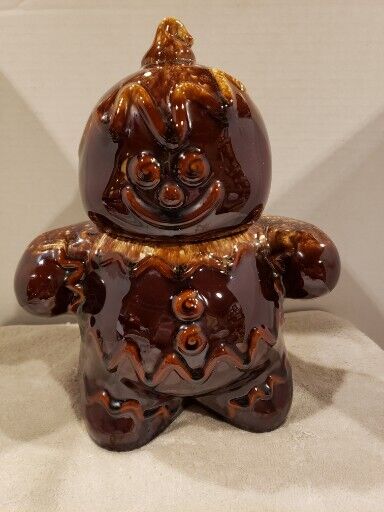 Vintage Hull Pottery USA Brown Drip Gingerbread Man Cookie Jar, 12\