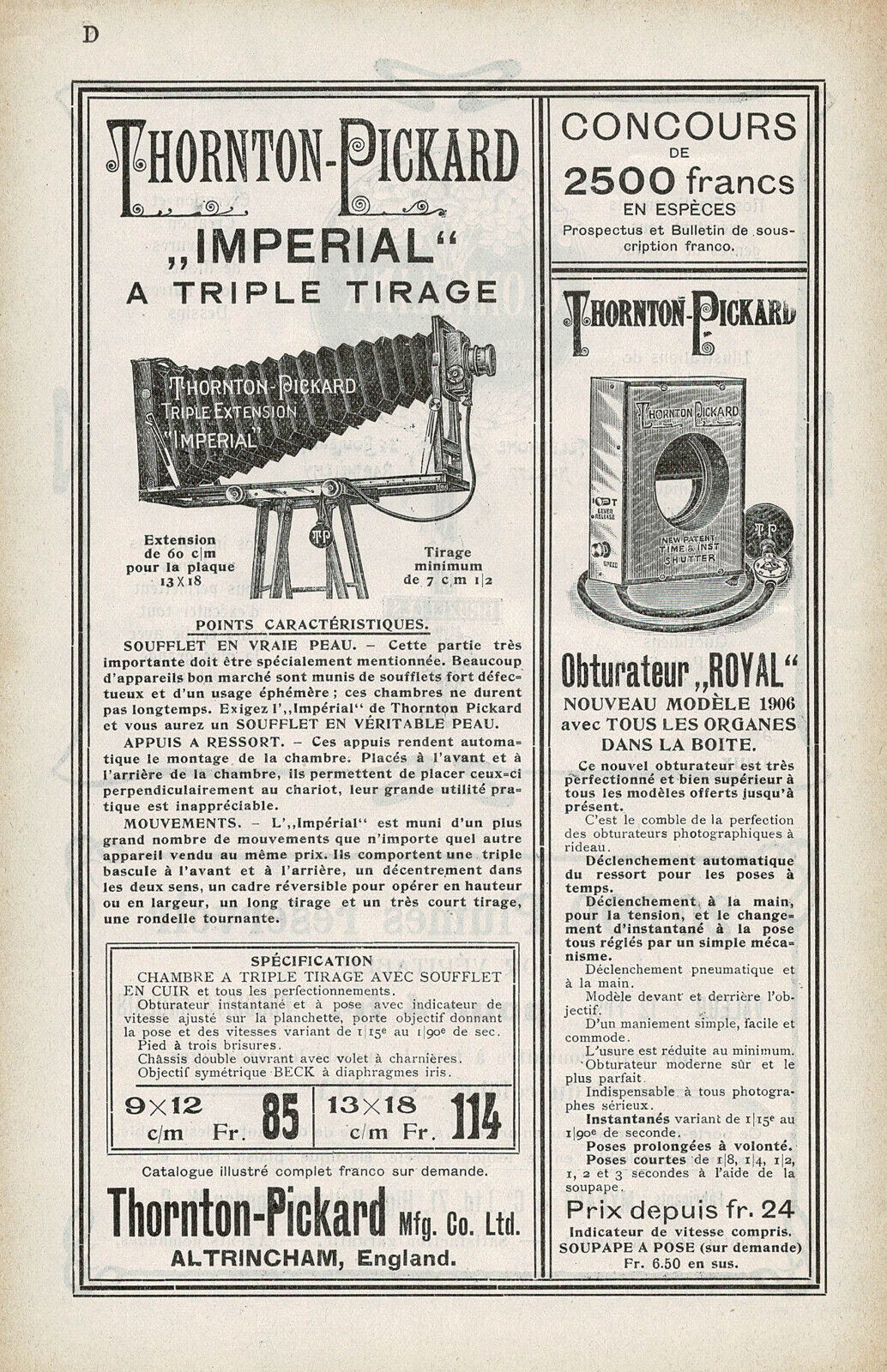 Antique Thornton Pickard Camera Print Ad Rare Original e