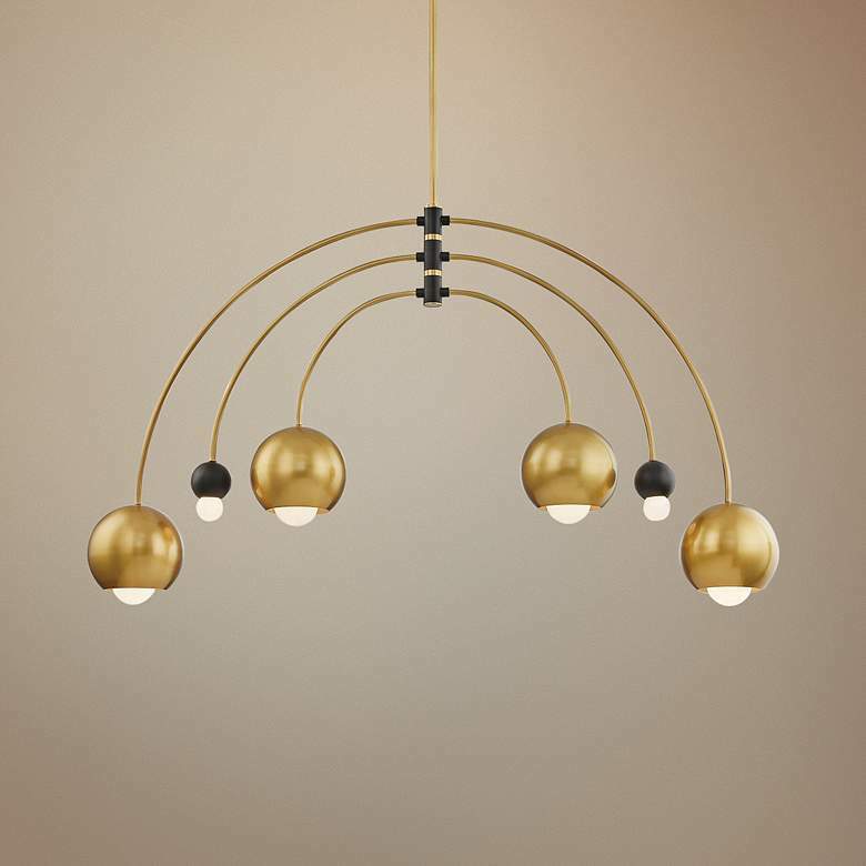 1950's Mid Century Brass Black Stilnovo Light Chandeliers 6 Light Pendant 
