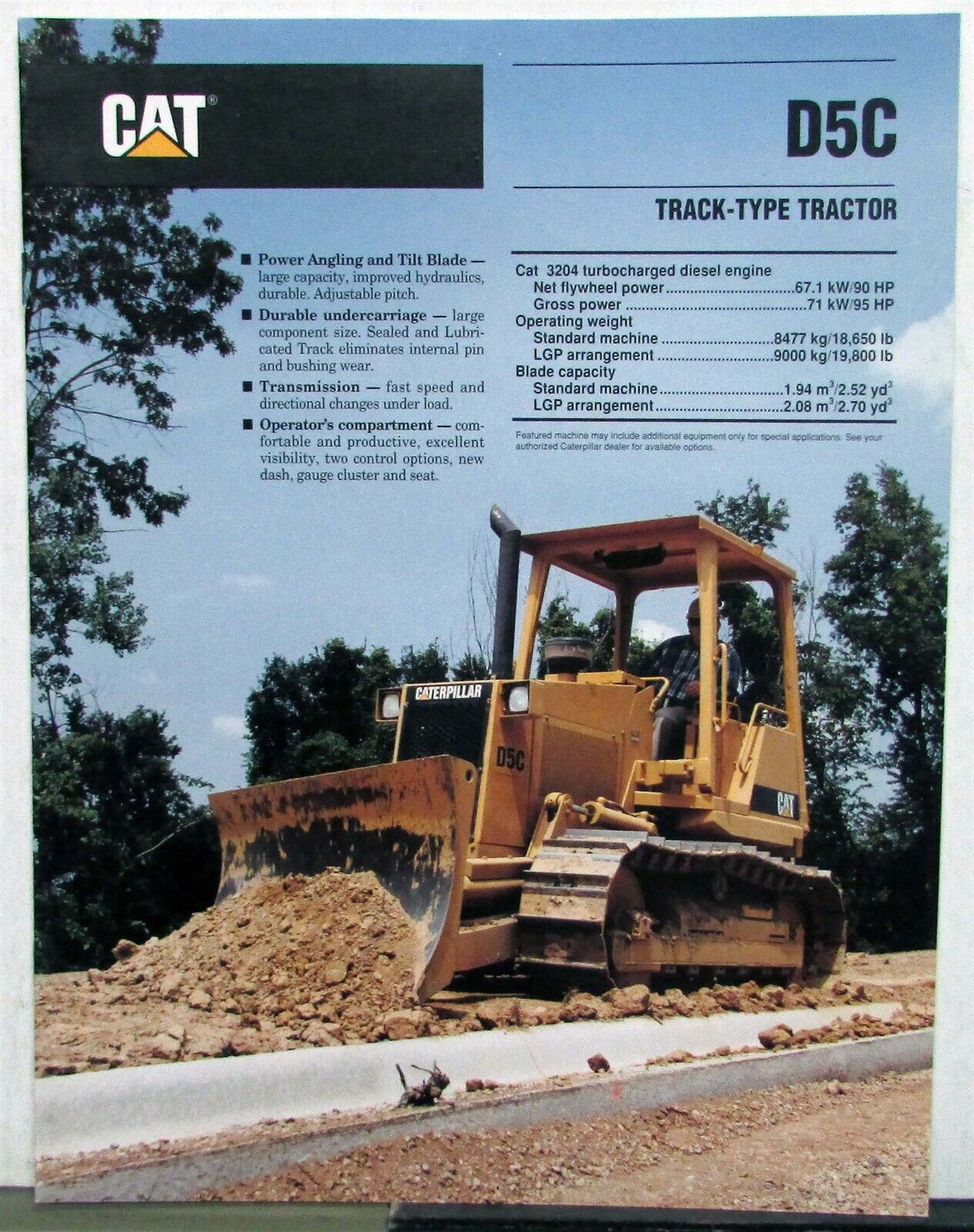 1992 Caterpillar D5C Track Type Tractor Construction Sales Brochure