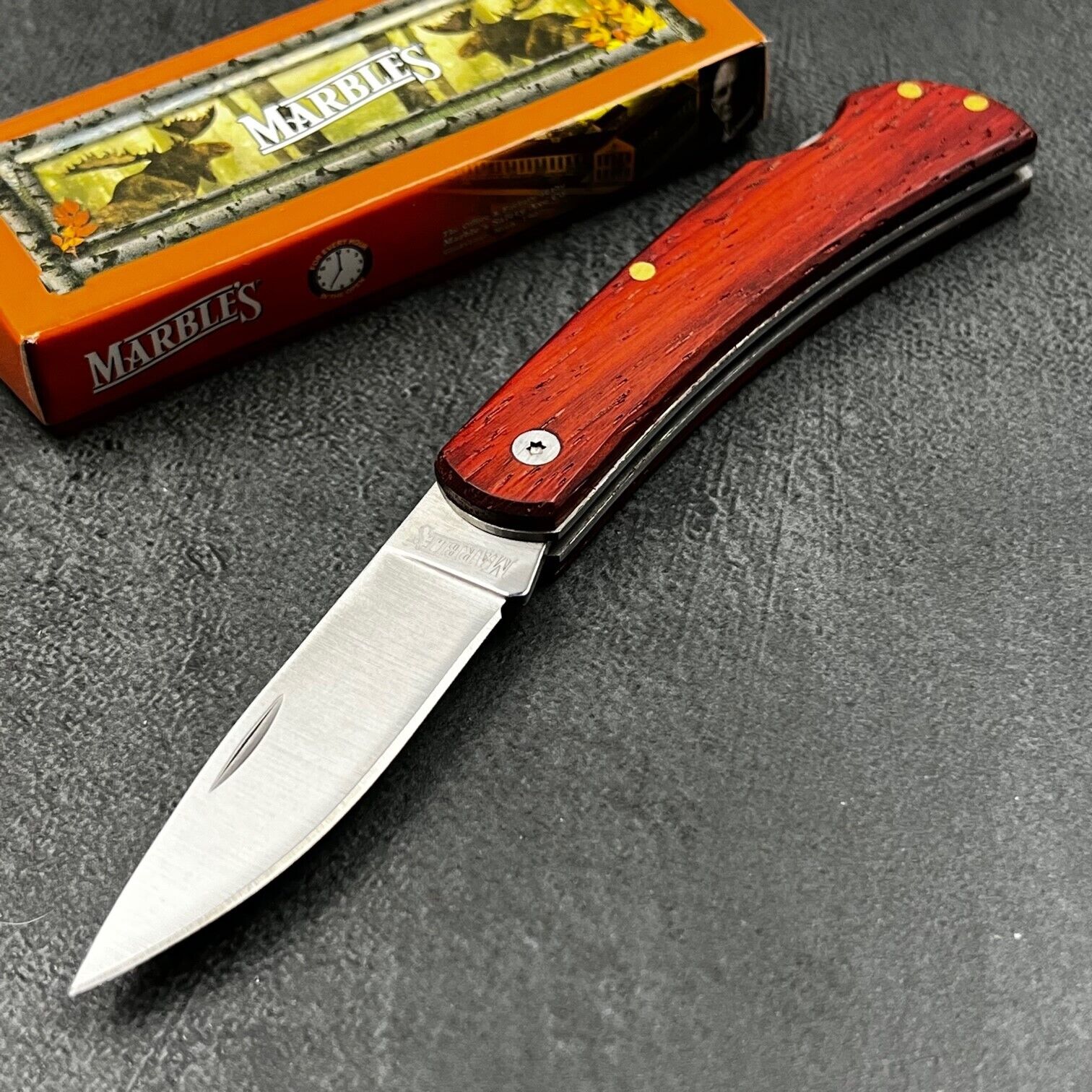 Marbles Brown Wood Handles Folding Lockback Blade EDC Pocket Knife