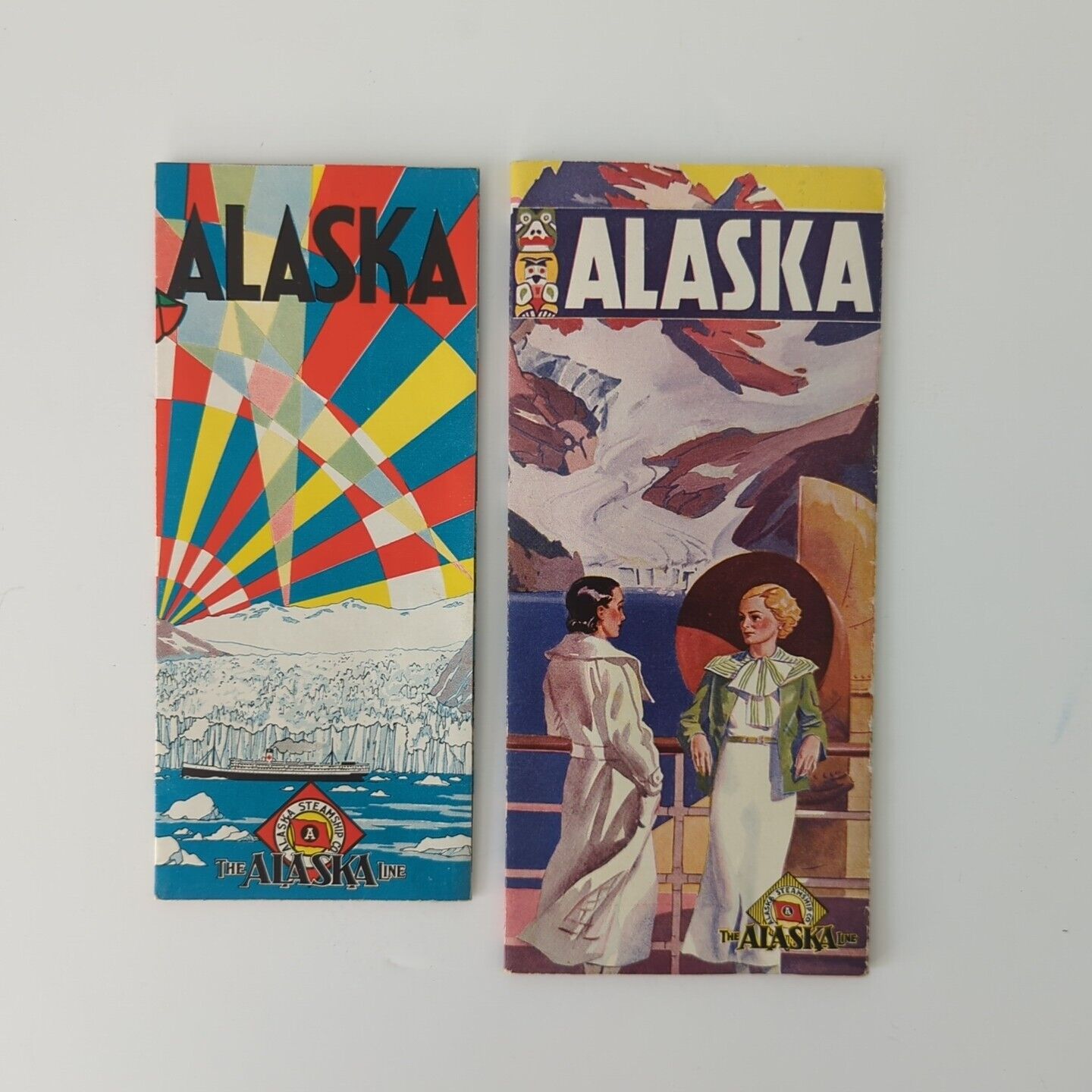VTG 1930s Alaska Line Steamship Co. Pair BEAUTIFUL Brochures Color Illustrated