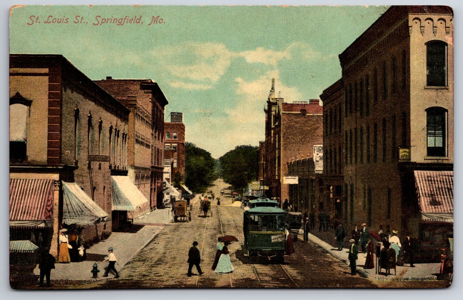 Springfield Missouri~St Louis Street~Downtown~Folks in Street~c1910 Postcard