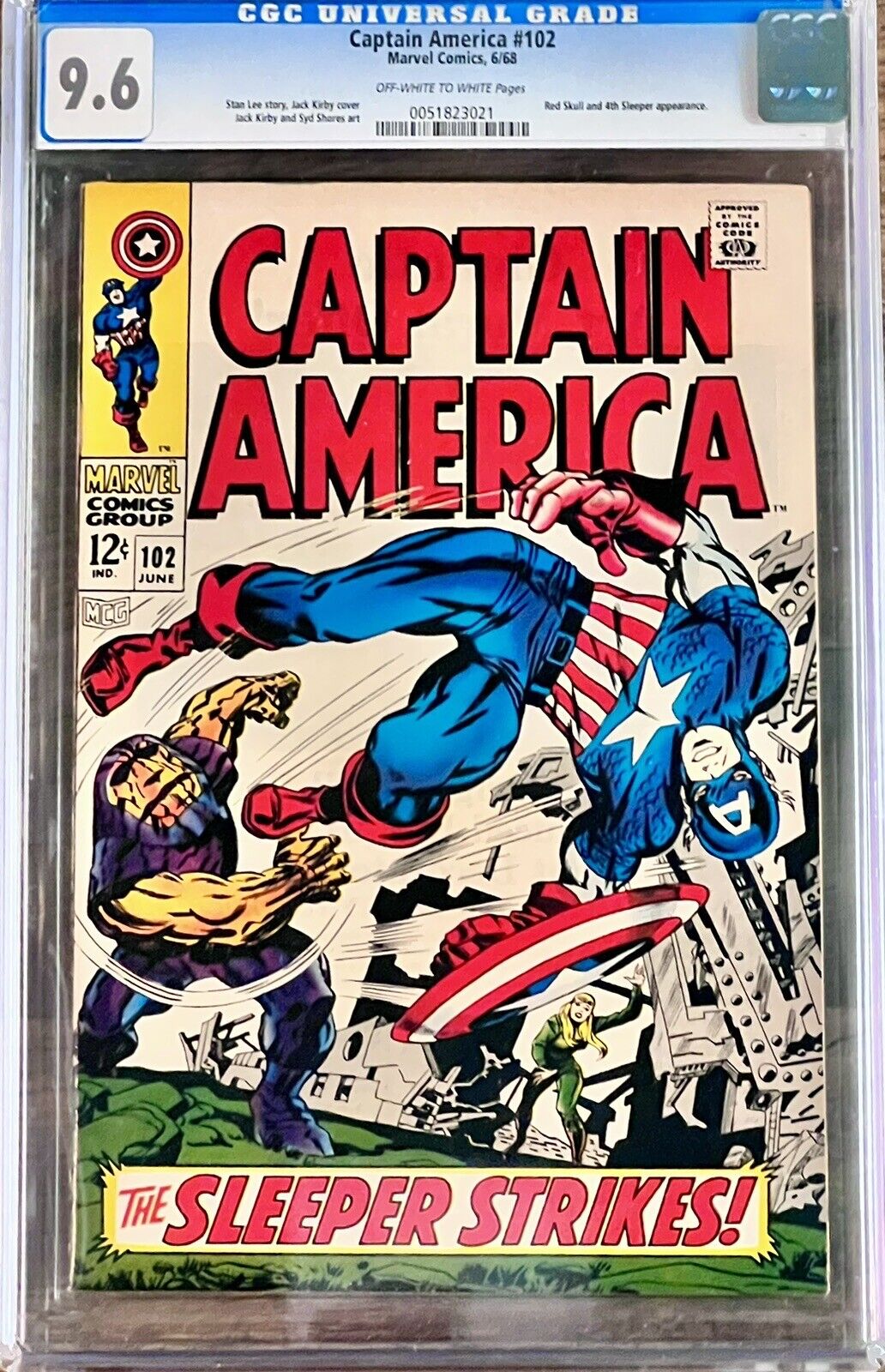 Captain America #102 The Sleeper Strikes (1968) CGC 9.6 OW/W Pages