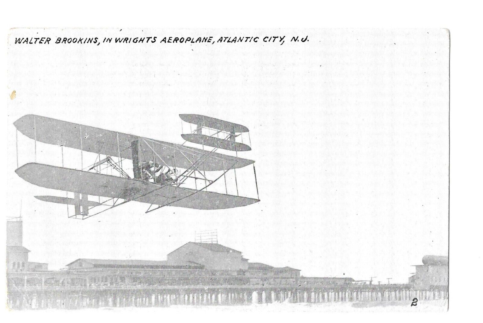 Walter Brookins, In Wrights Aeroplane, Atlantic City NJ Vtg Postcard