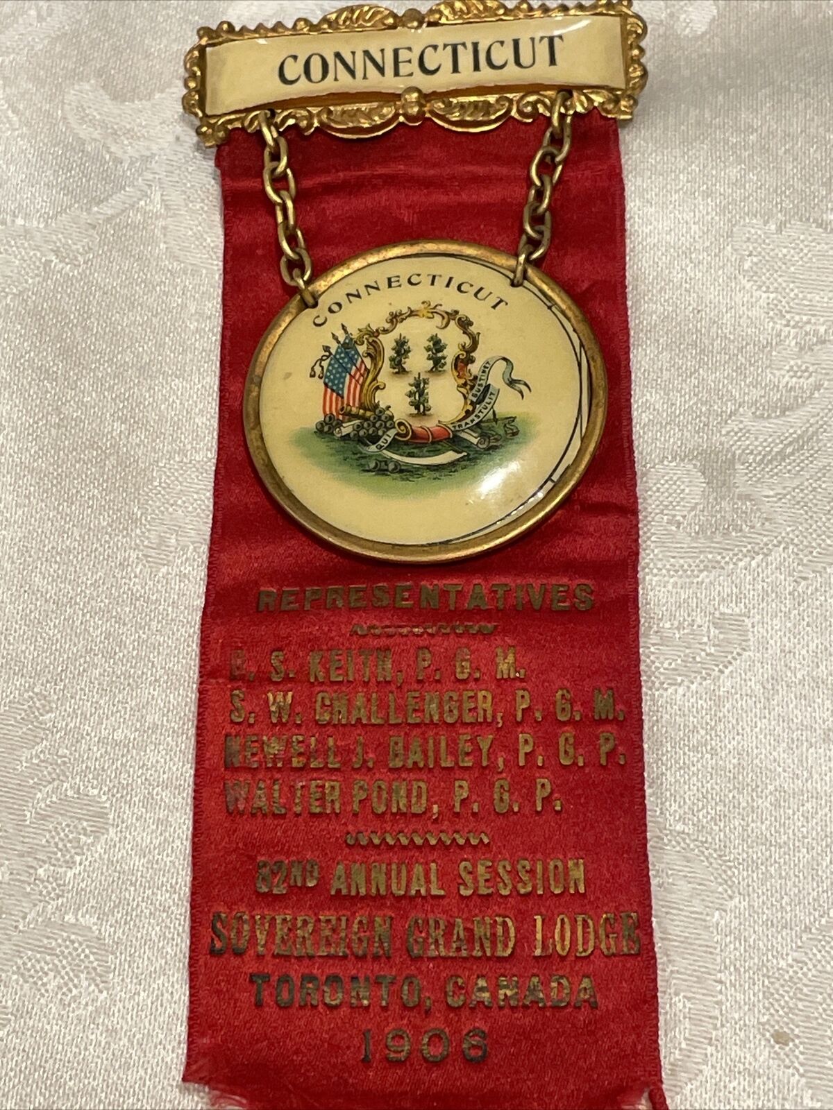 Connecticut Representative Badge 32 Session 1906 Grand Lodge Toronto Canada