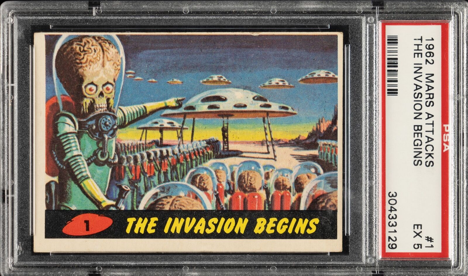 1962 TOPPS MARS ATTACKS CARD #1 THE INVASION BEGINS, PSA EX 5