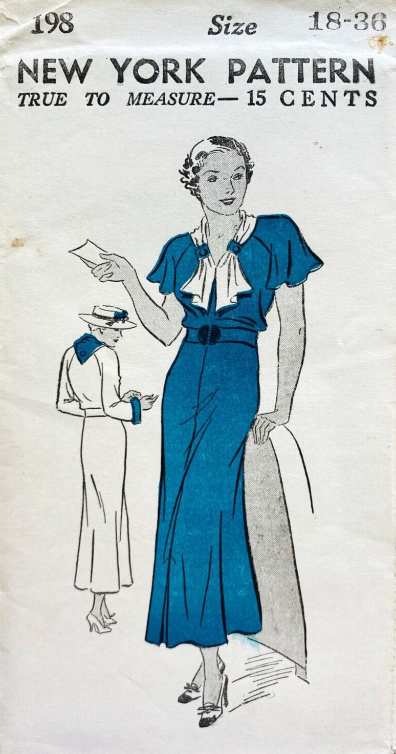 1930s SIZE 18 NEW YORK PATTERN 198 MISSES DRESS  UNCUT/FF