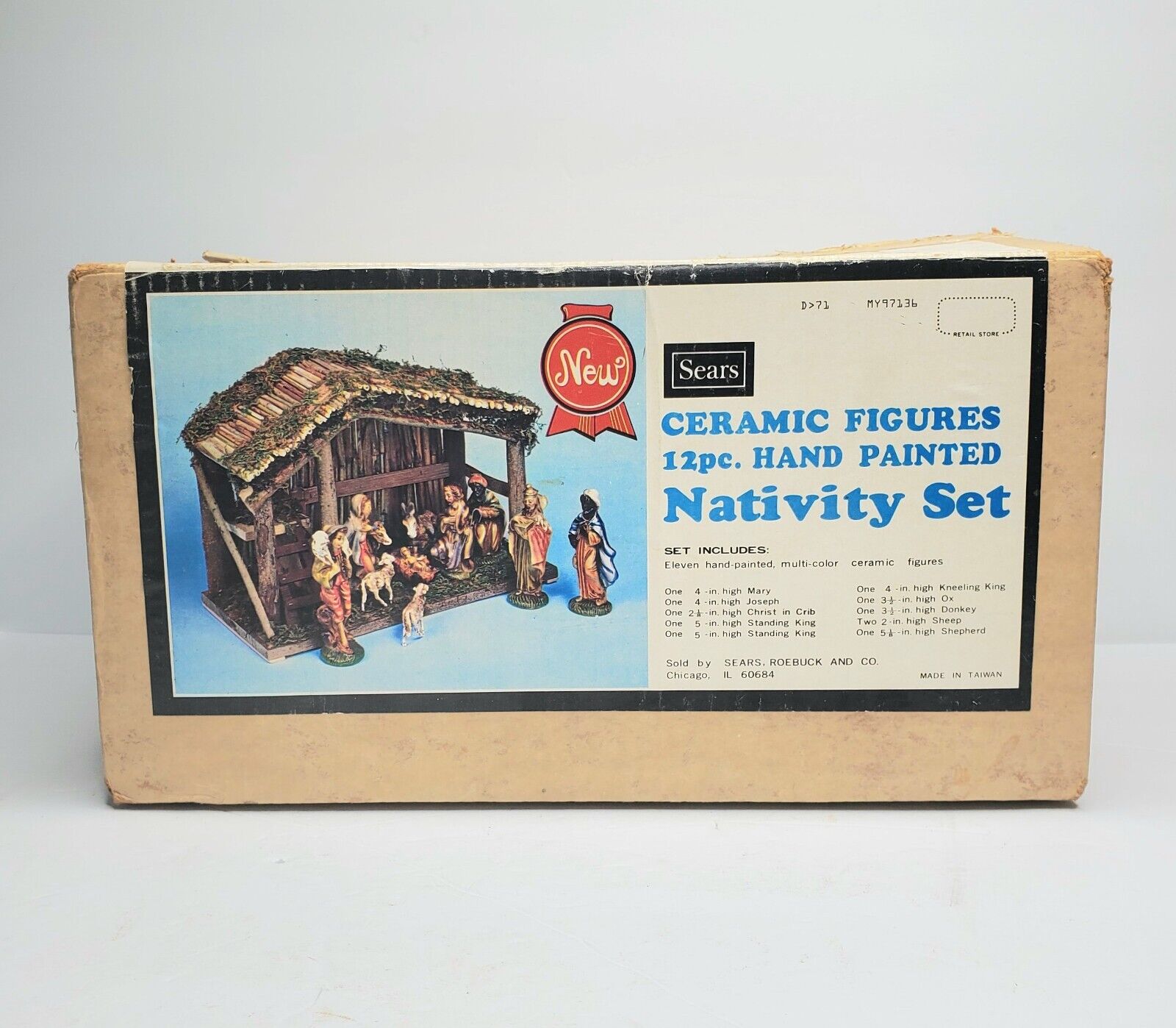 Vintage Sears 11 Piece Nativity Set Handpainted Ceramic Original Box