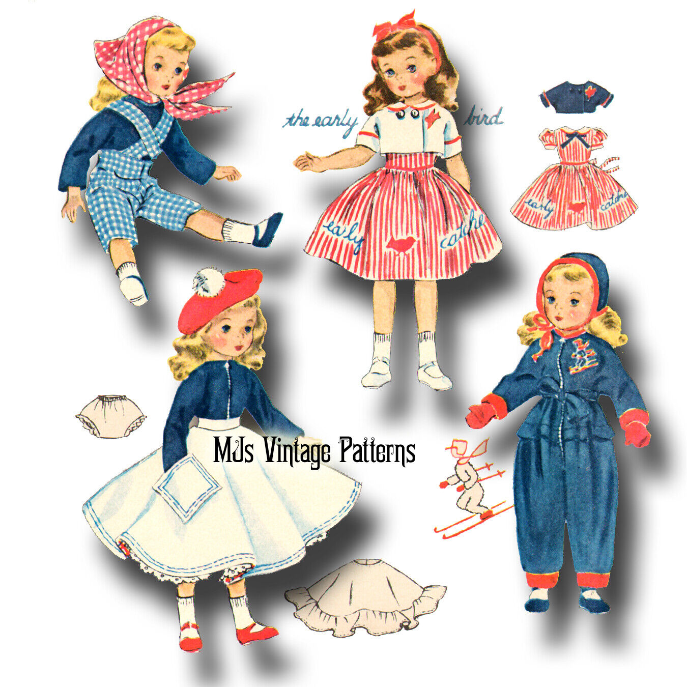 Vtg Doll Pattern Clothes 1950s WARDROBE 14\