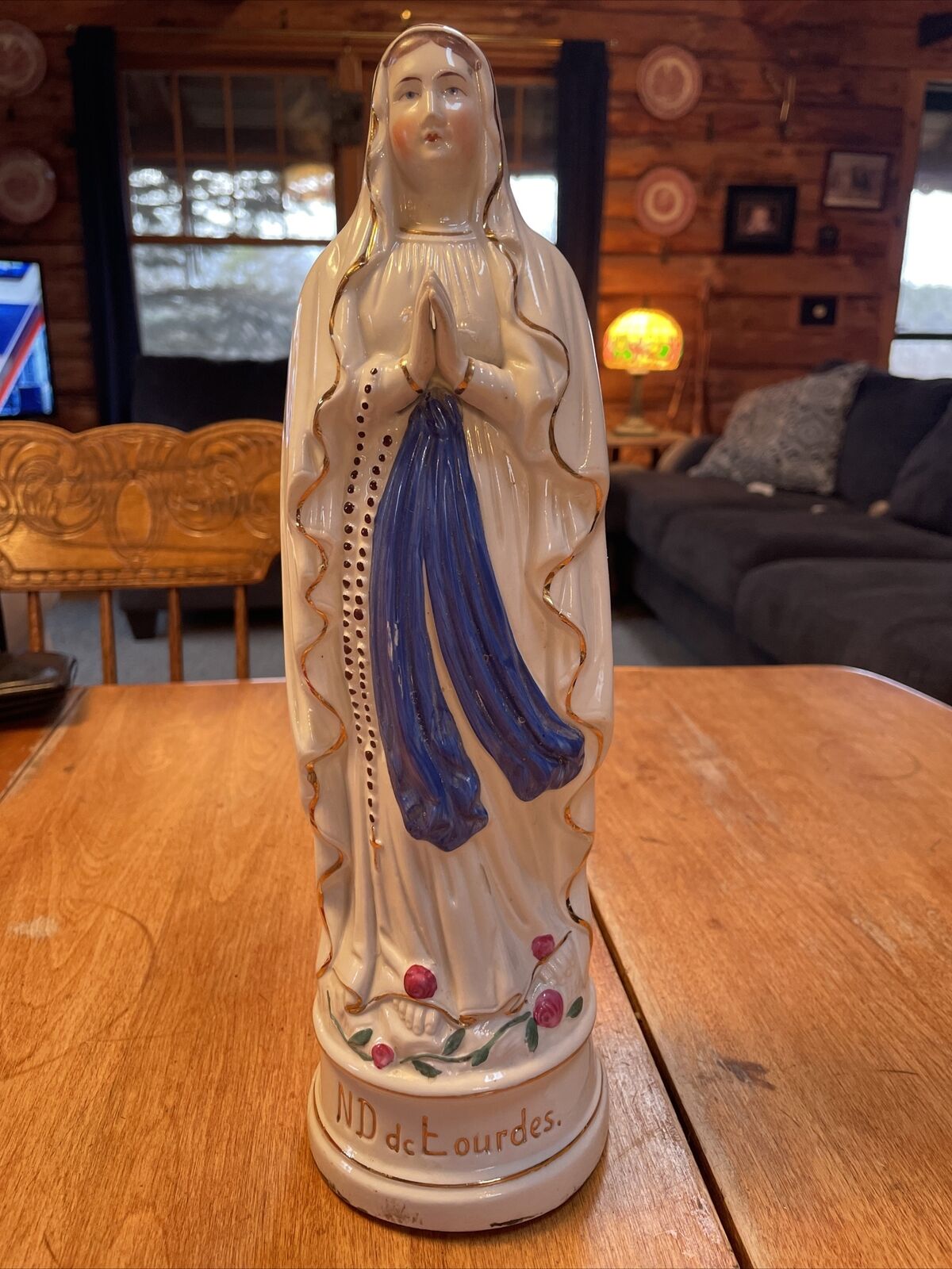 Vintage 14 Inch ND De Lourdes Porcelain Statue #251