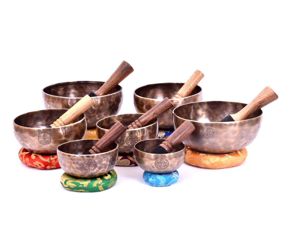 4 inches to 9 inches Full moon singing bowl set of 7 - Chakra Bowls Seven -yoga
