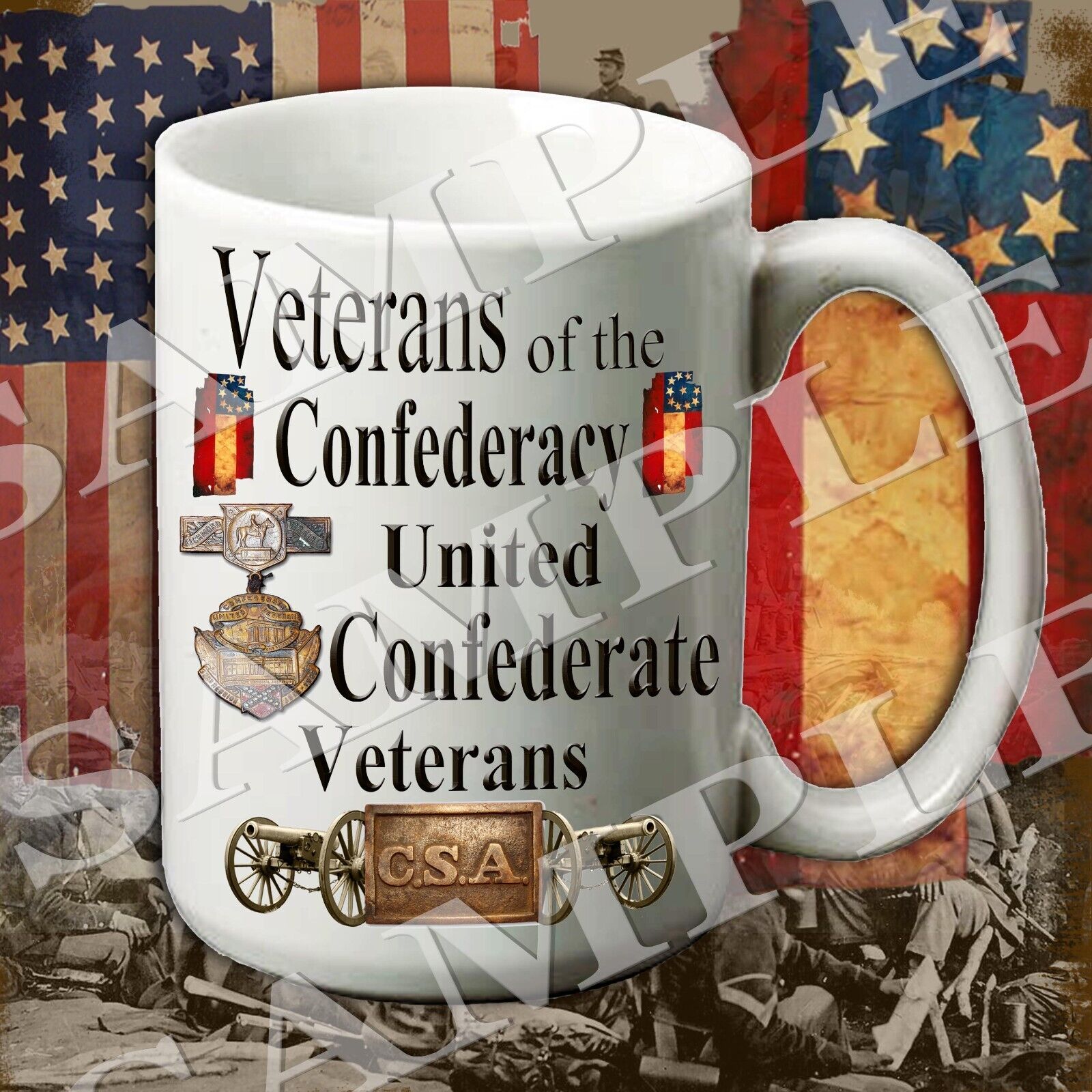 United Confederate Veterans UCV 15-ounce American Civil War themed coffee mug