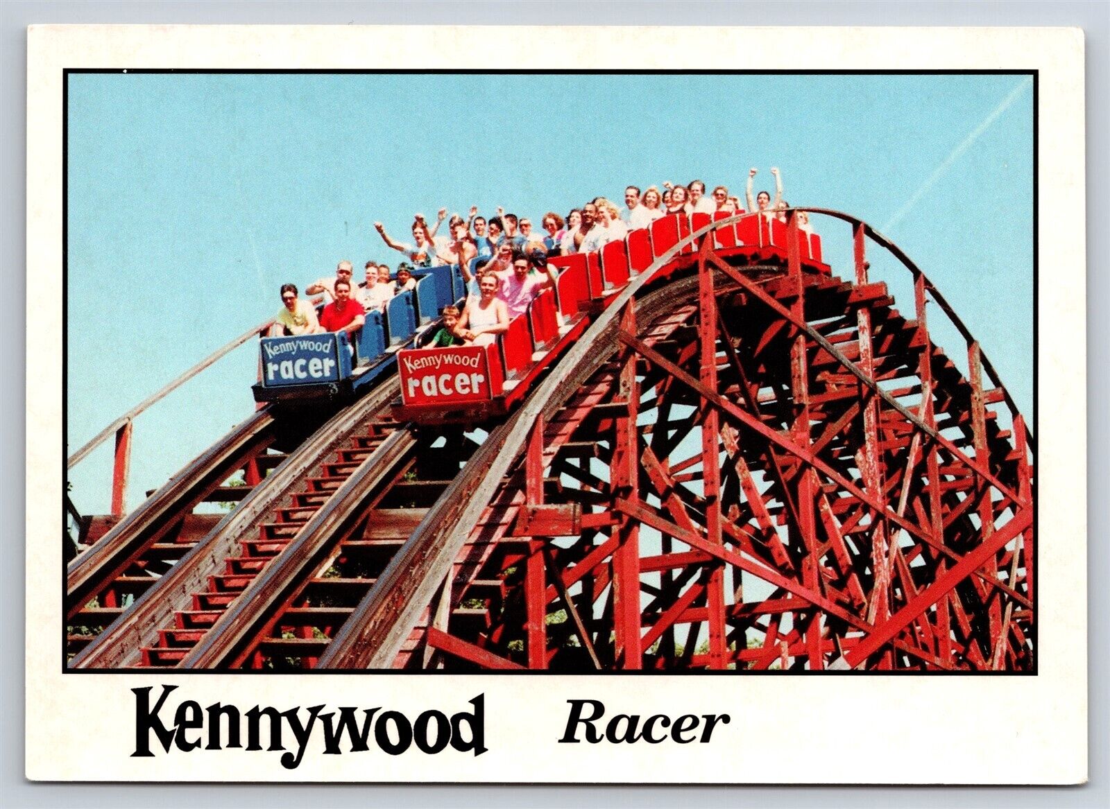 Postcard PA Kennywood Amusement Park Racer Wooden Roller Coaster AU13