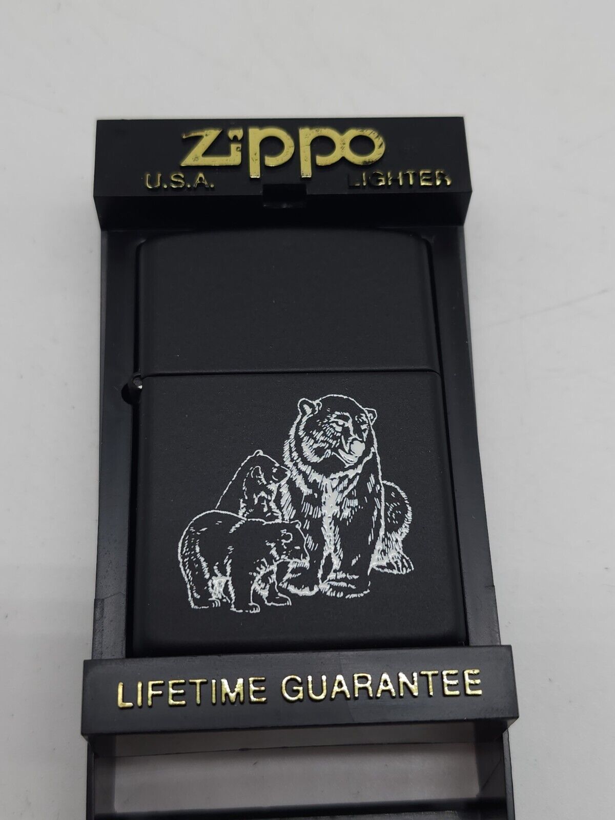 1994 Zippo Bear Mother Cubs Unfired Matte Black White Sketch - RARE
