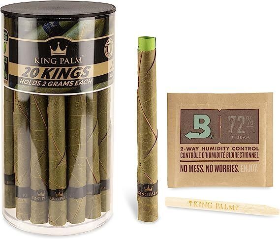 King Palm | King Size | Natural | Organic Prerolled Palm Leafs | 20 Rolls