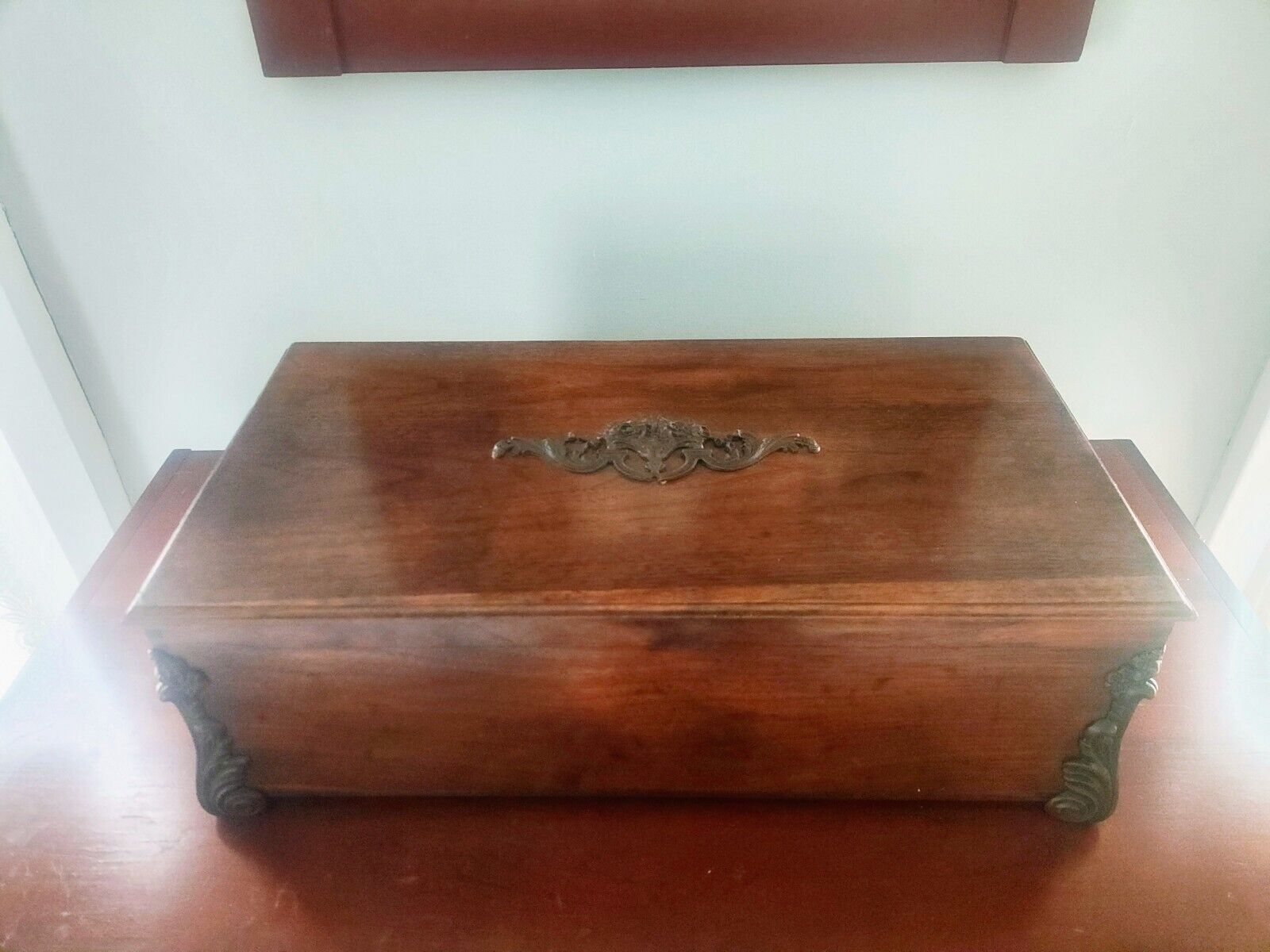 ANTIQUE EARLY 1900\'s LONG WOODEN BOX REFINISHED - 18.5.\