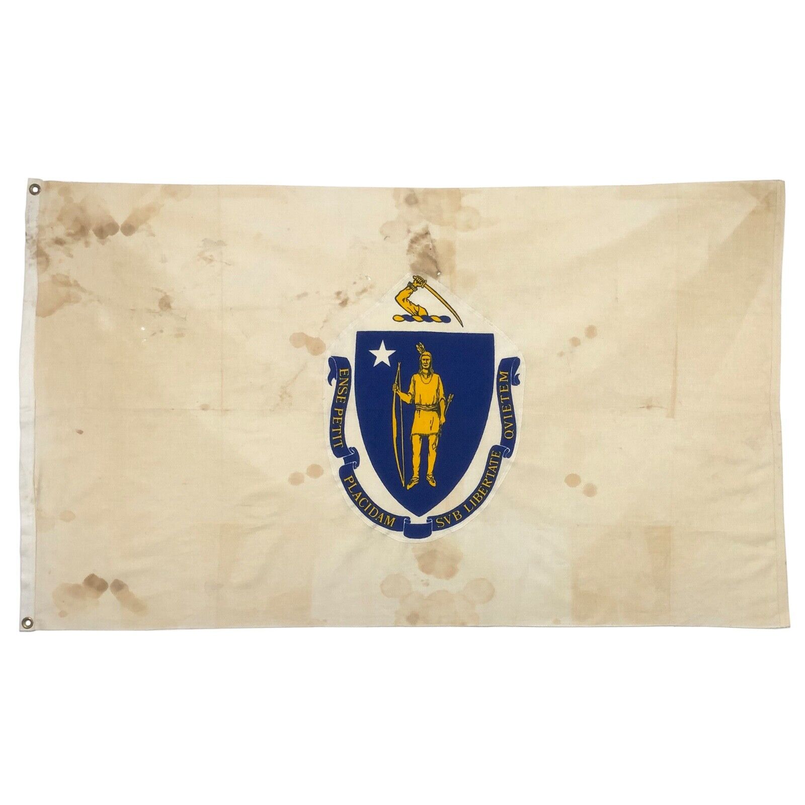 Vintage Cotton Massachusetts State Flag Old Art Cloth Native American Indian USA