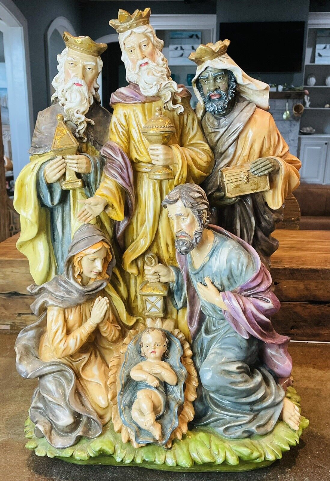 Vintage Adoration Of The Three Wisemen Nativity Wiseman 21”T See Photos