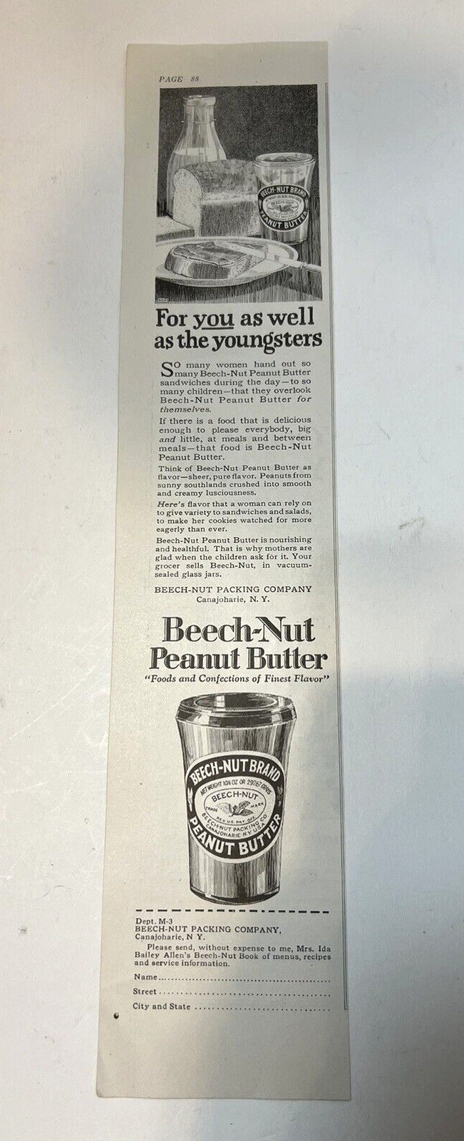 Print Ad Beech-Nut Brand Peanut Butter 1925 For Mother Too Milk Bread Cookies
