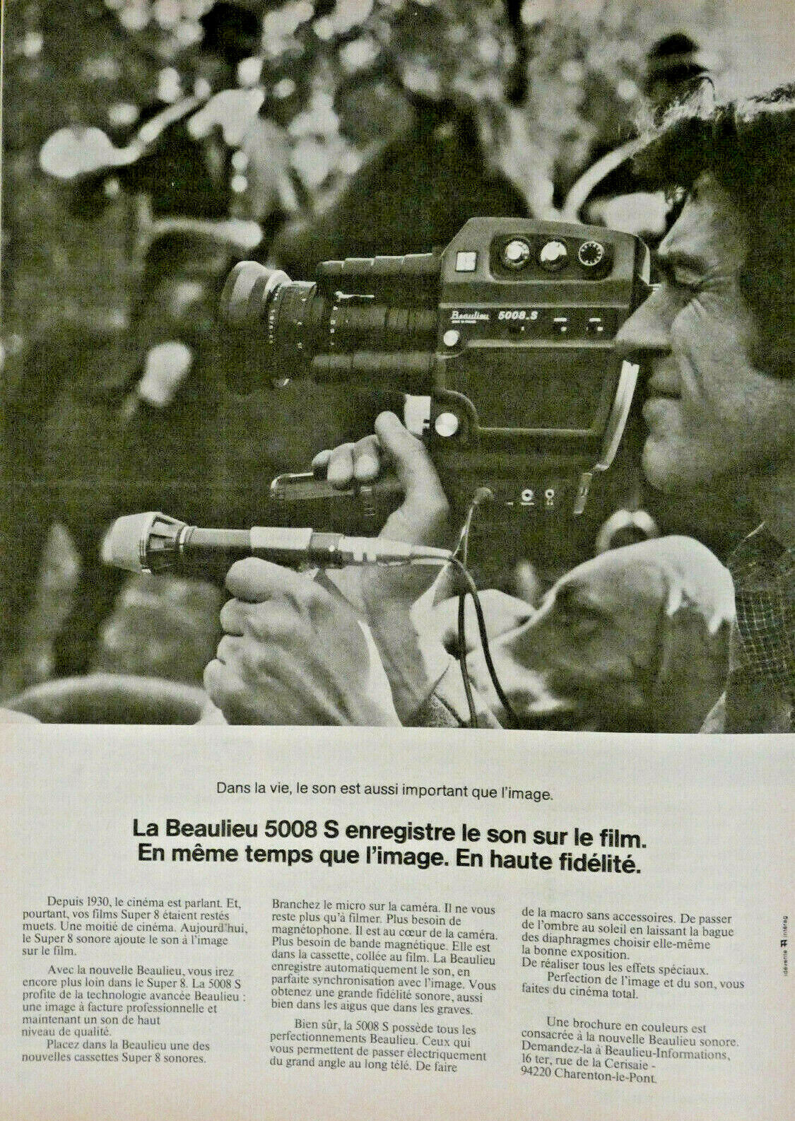 1975 PRESS ADVERTISEMENT BEAULIEU CAMERA 5008 S RECORDS SOUND ON FILM