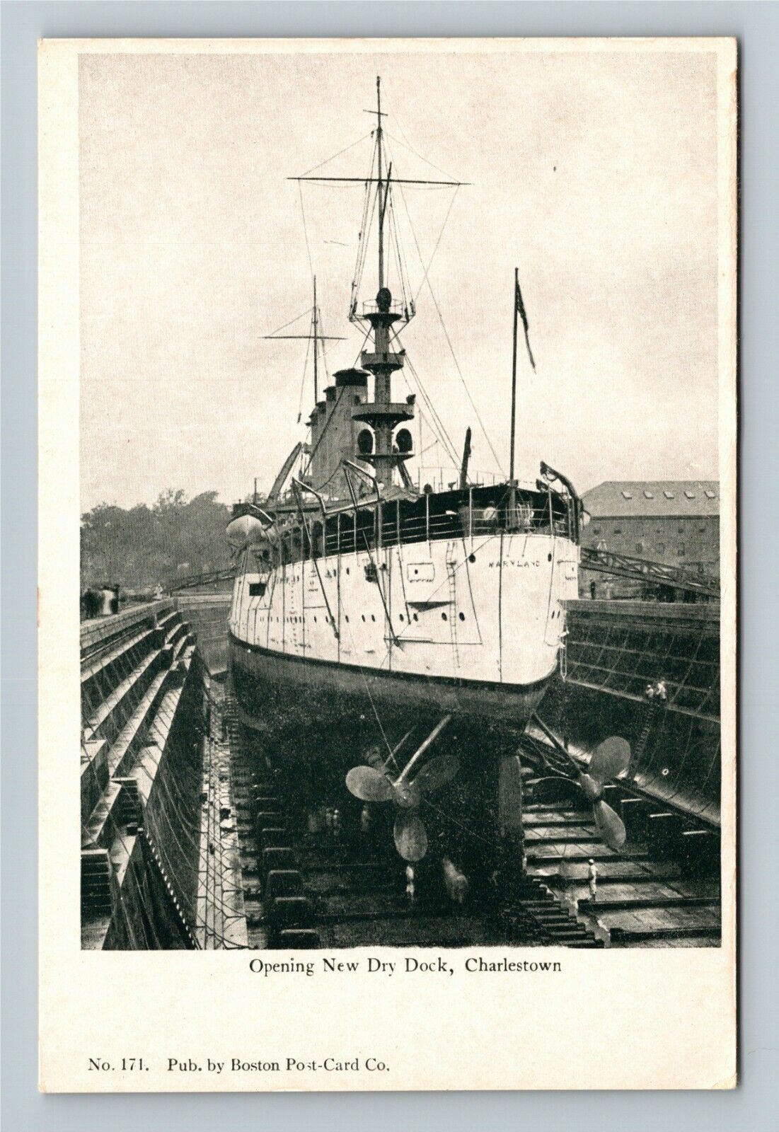 Opening New Dry Dock, Ship Charlestown Vintage Souvenir Postcard