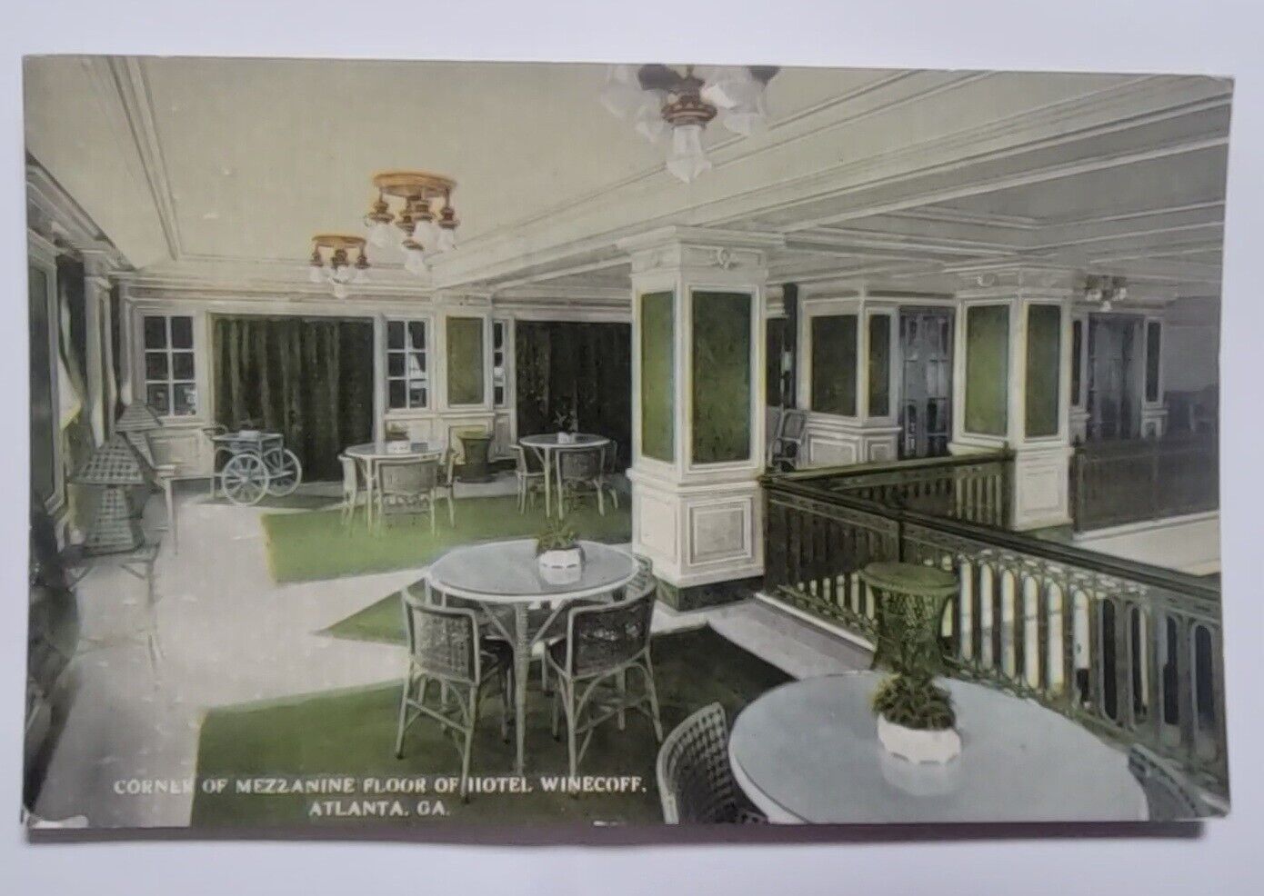 Hotel Winecoff INTERIOR Corner Mezzanine Rates on Back Atlanta GA Postcard c1910