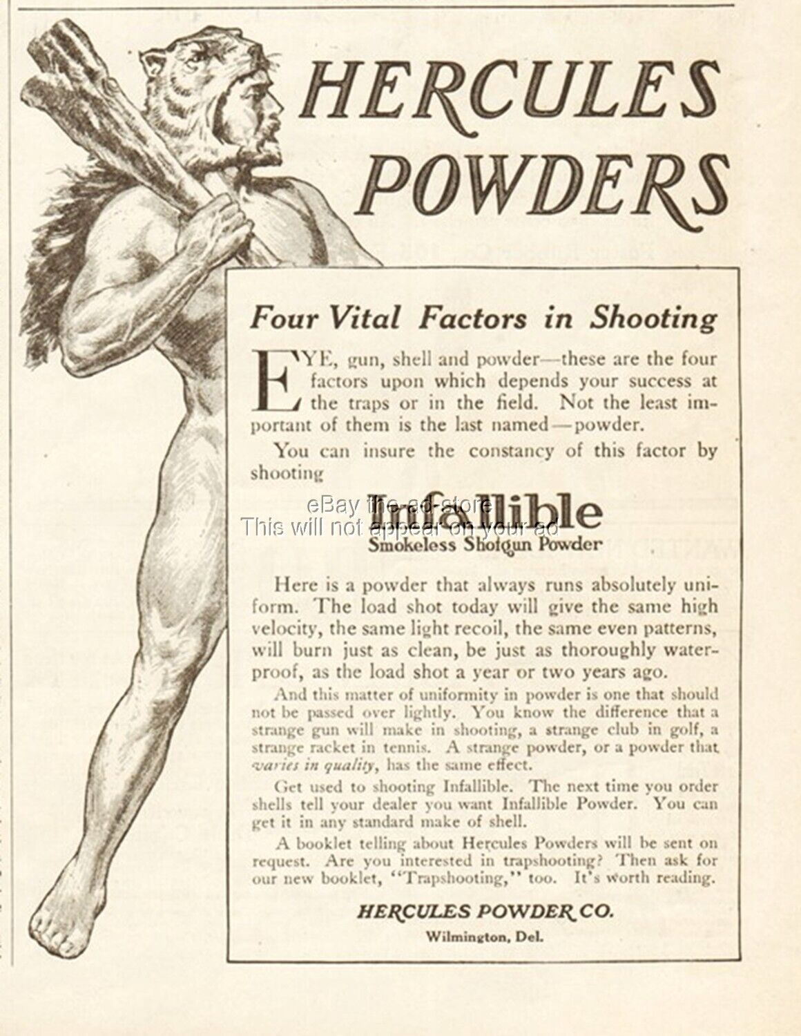 1914 Hercules Powder Co Wilmington DE Infallible Smokeless Shotgun Powder Ad