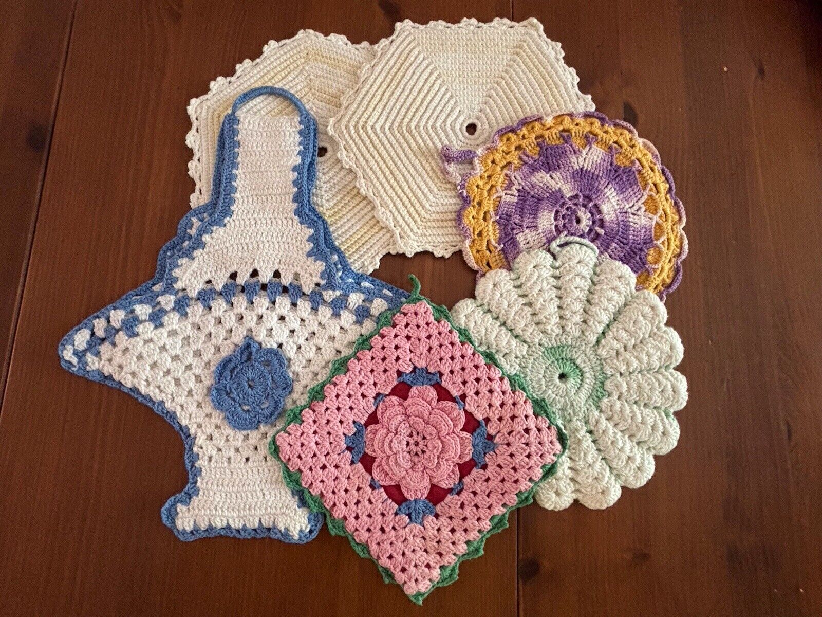 Vintage Crochet Pot Holder Lot Of 6 Handmade