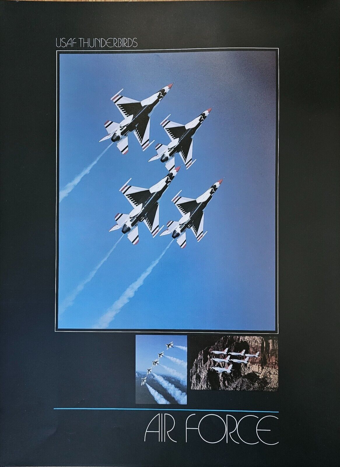 VINTAGE 1980'S ERA OFFICIAL US AIR FORCE THUNDERBIRDS F-16 23X17 COLOR POSTER