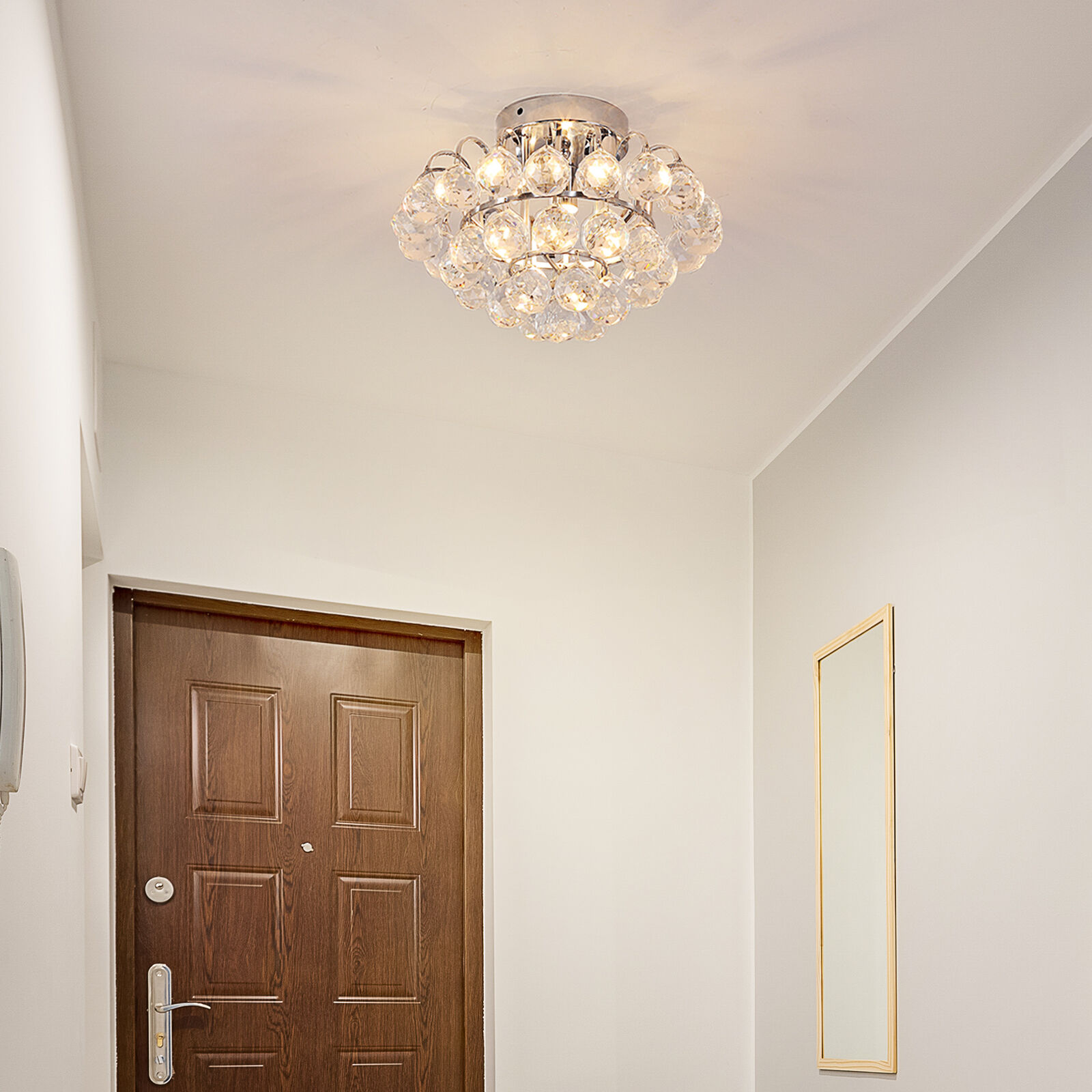 Ceiling Lamp Chandelier Flush Mount Pendant 3 Light Crystal Silver Ф30cm Hallway