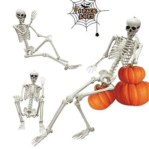 UMEELR 5.4FT/165CM Halloween Skeleton, Full Body Skeleton Skull Decor with Mo...