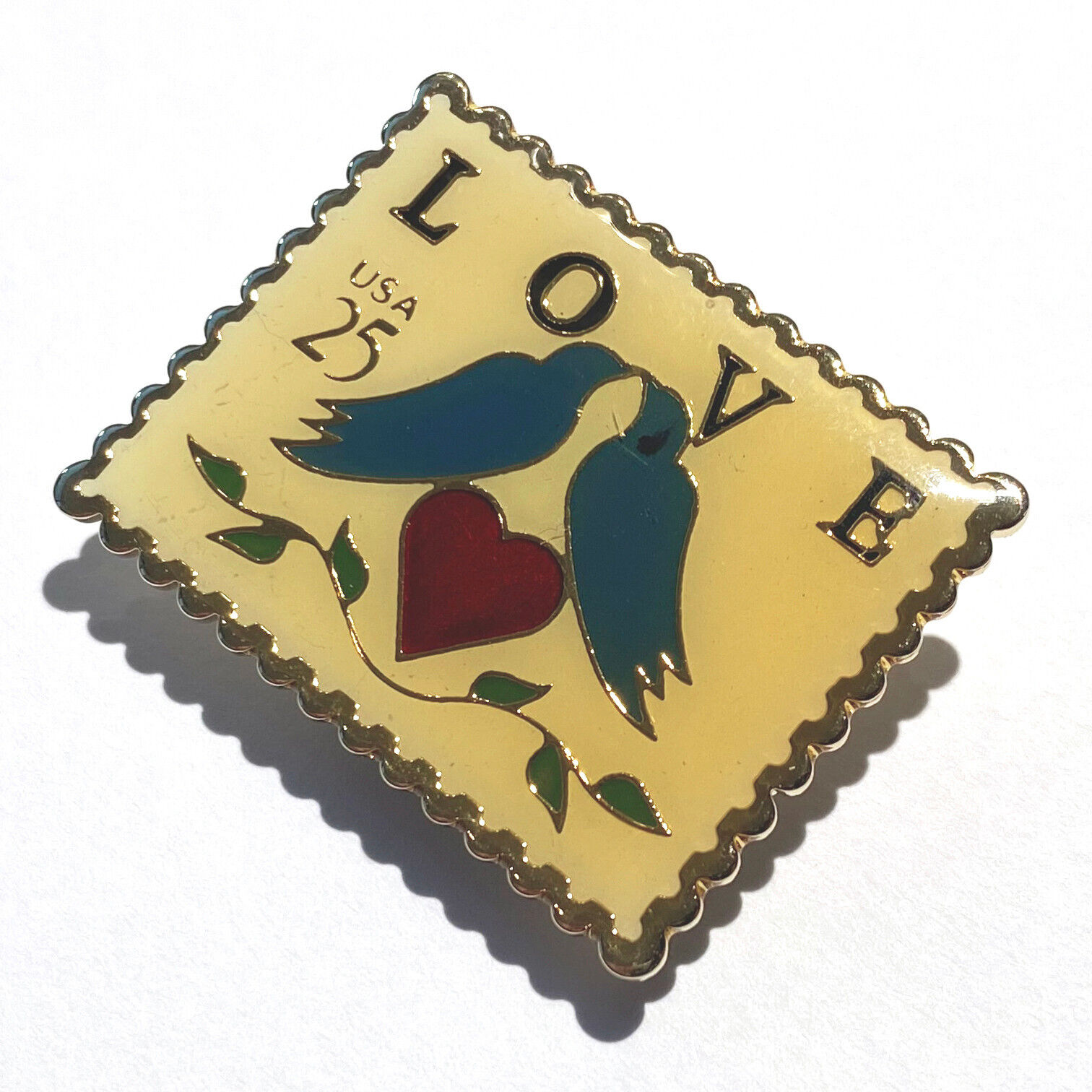 USPS Vintage 80s Love Series (Love Birds) 25c Stamp Collectible Enamel Pin