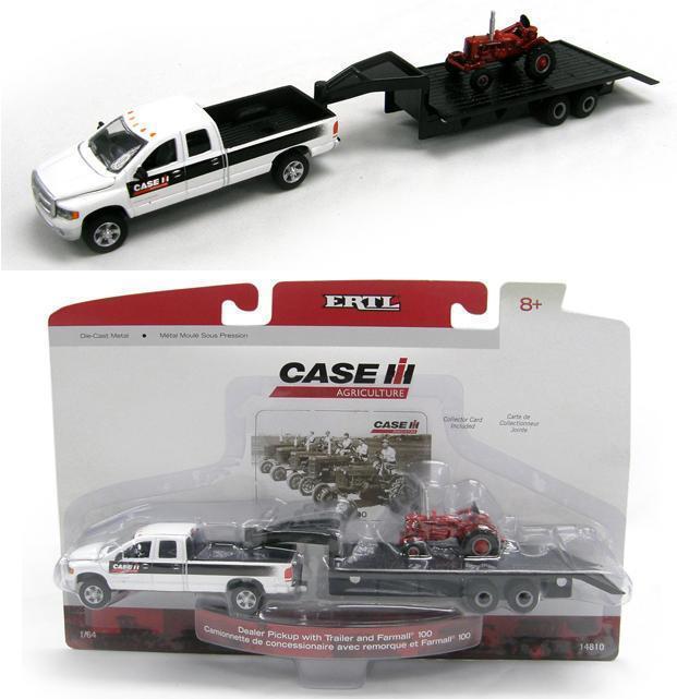 1:64 ERTL *CASE IH* Dodge Ram Pickup Truck w/5th Wheel FLATBED Trailer & Tractor