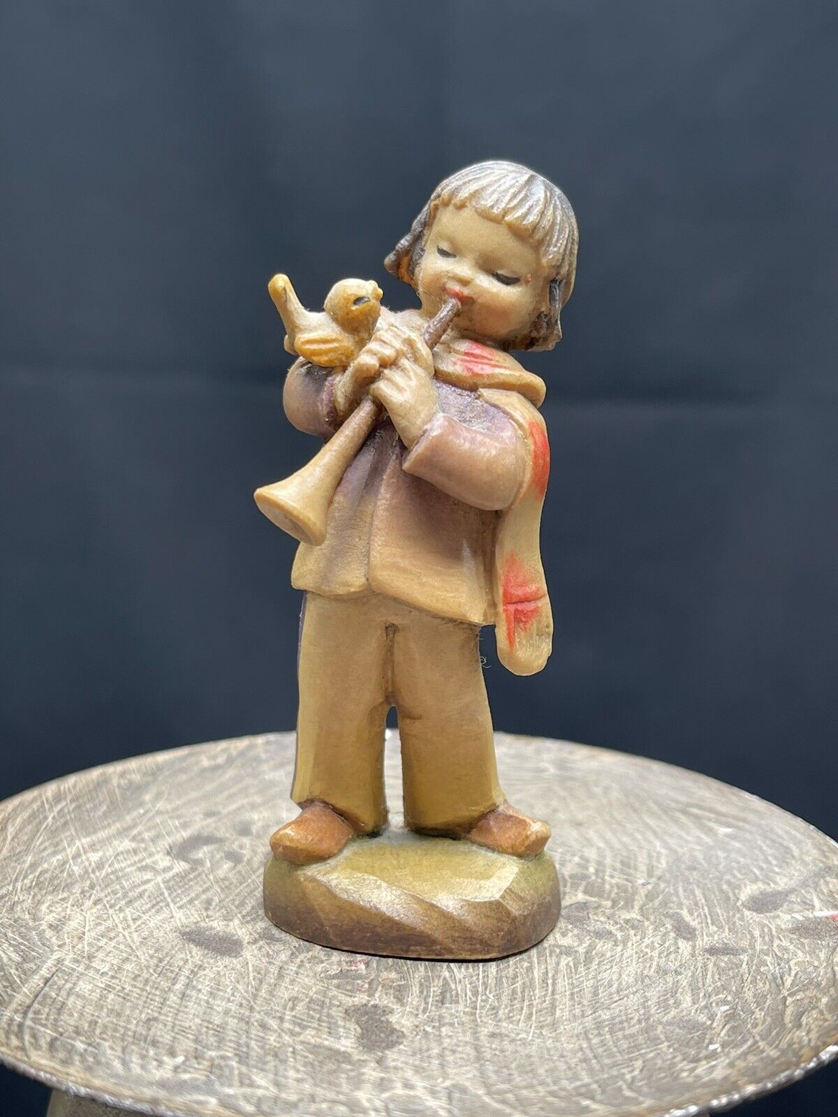 ANRI Vintage Ferrandiz 3” Woodcarving of a Boy w/ Clarinet, Made In Italy